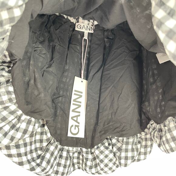 GANNI | NWT Check Mini Bubble Skirt in Black Gingham Taffeta 38 / US 6 - Picture 7 of 14